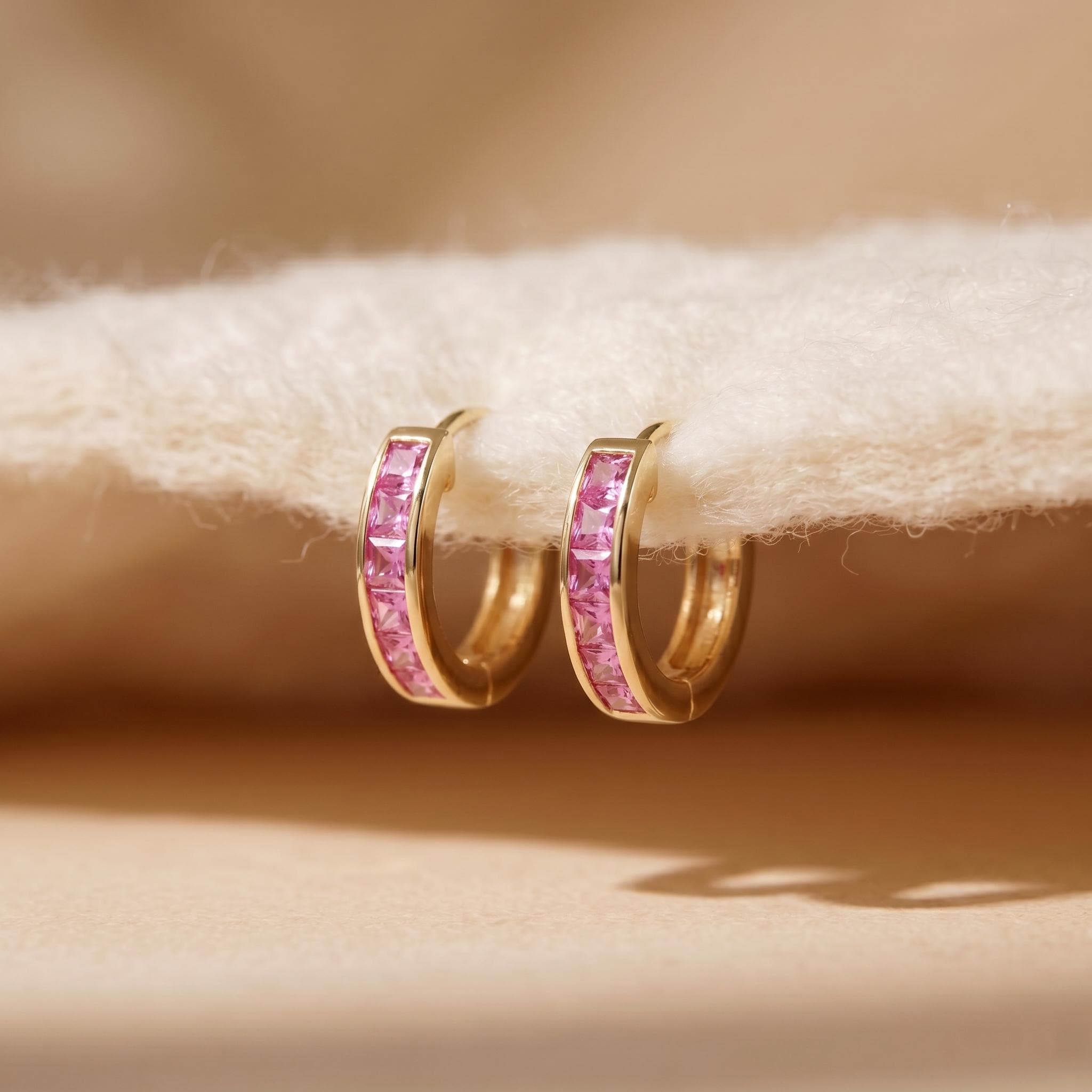 Princess Cut Pink Sapphire Huggie Earrings