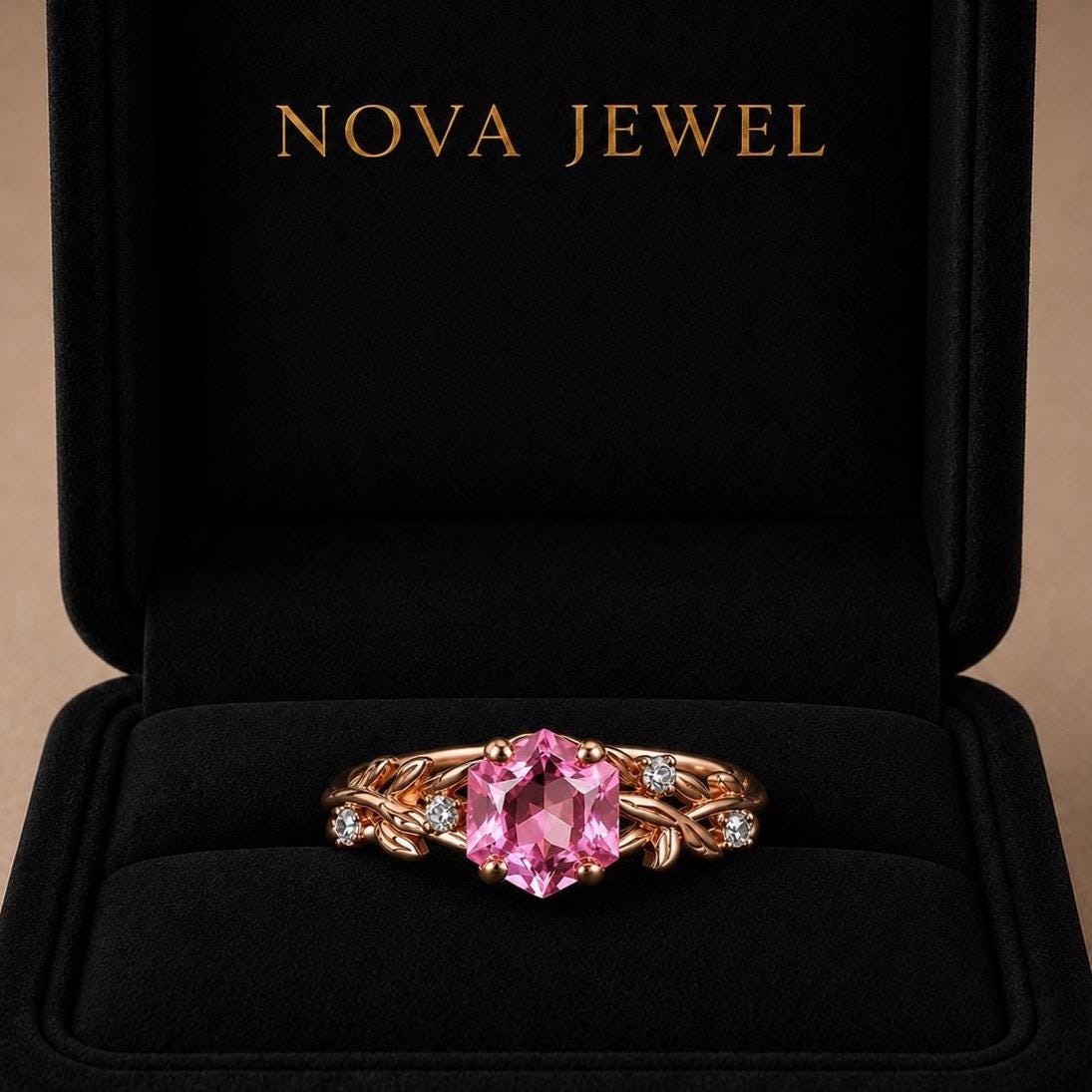 Hexagon Pink Sapphire Engagement Ring