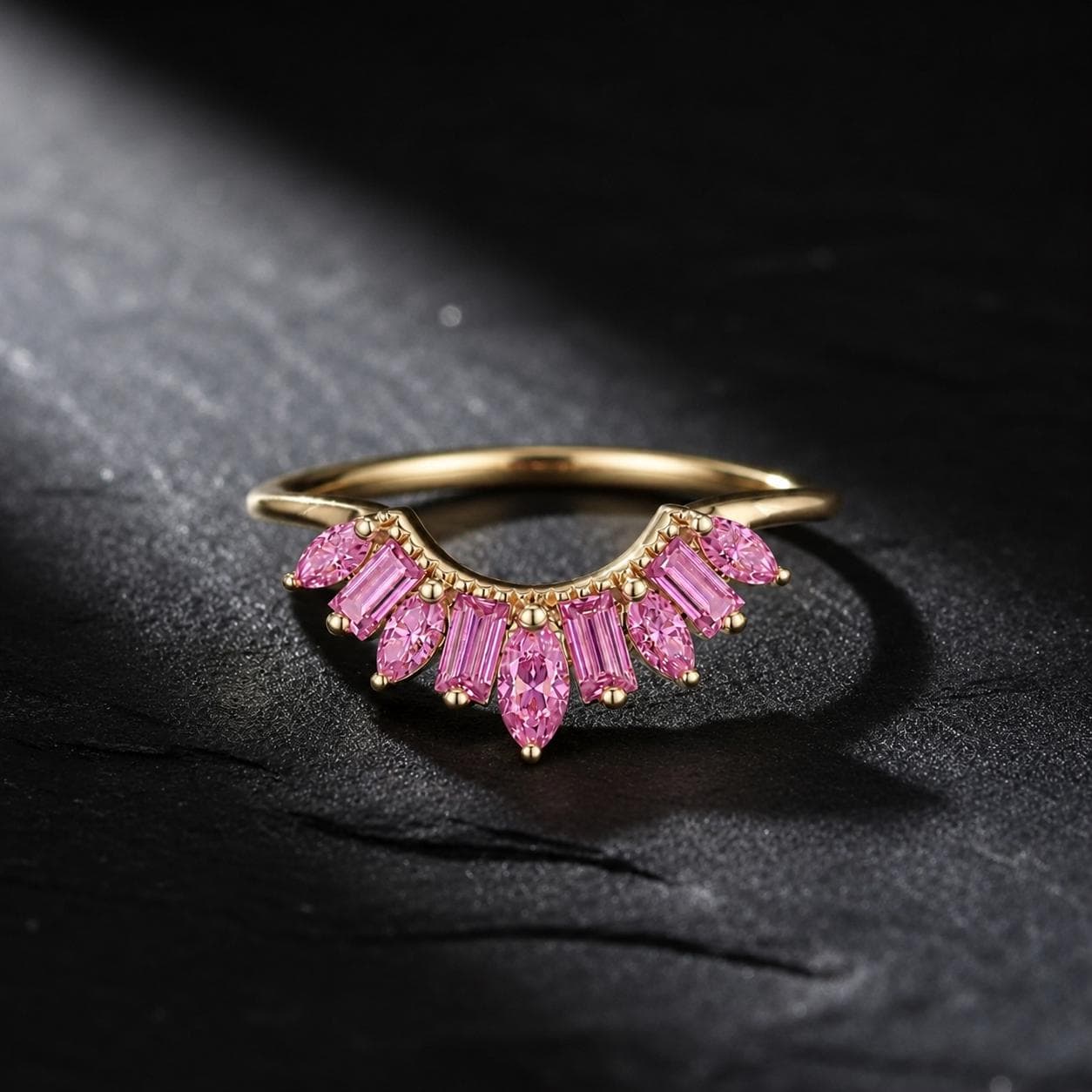 Curved Pink Sapphire Wedding Band