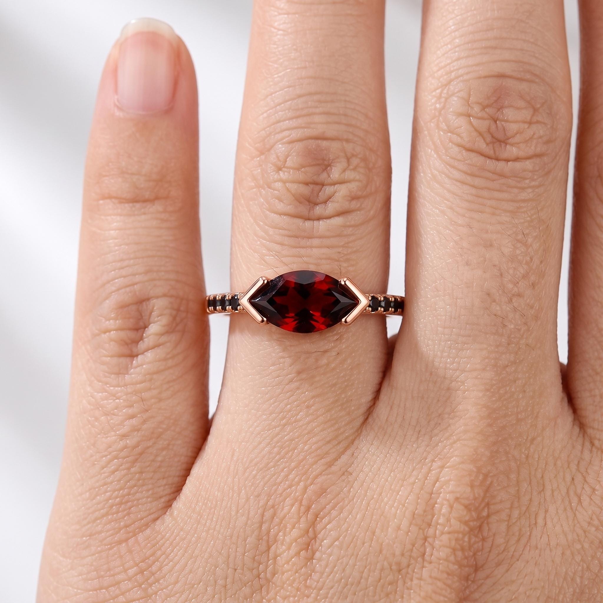East West Marquise Garnet Ring
