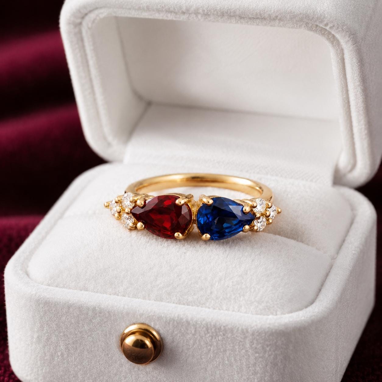 Blue Sapphire and Garnet Gold Ring