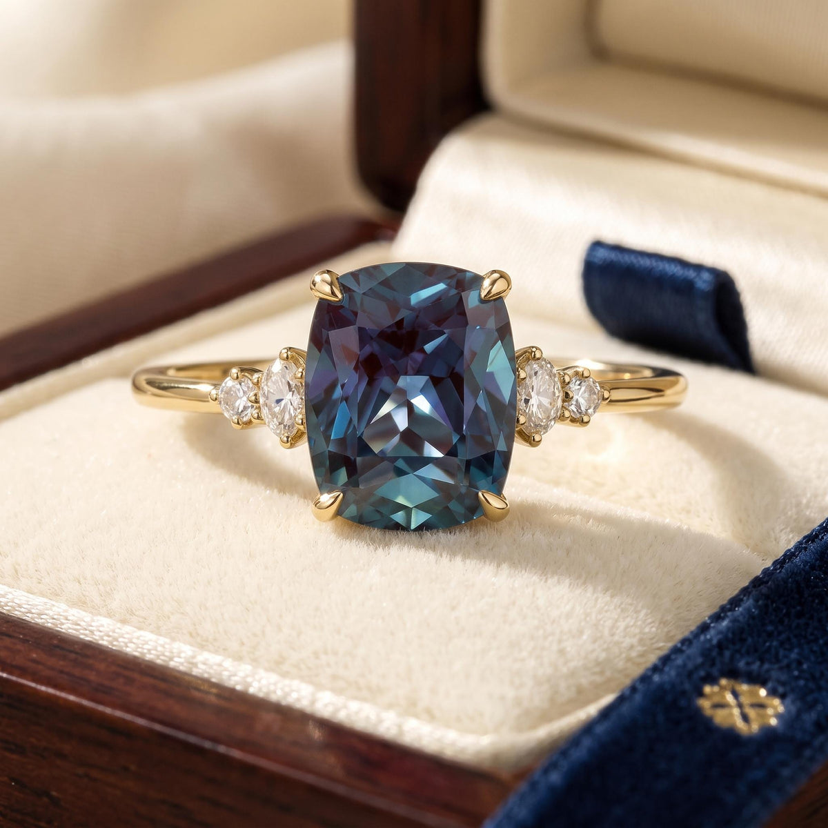 Cushion Cut Alexandrite Engagement Ring