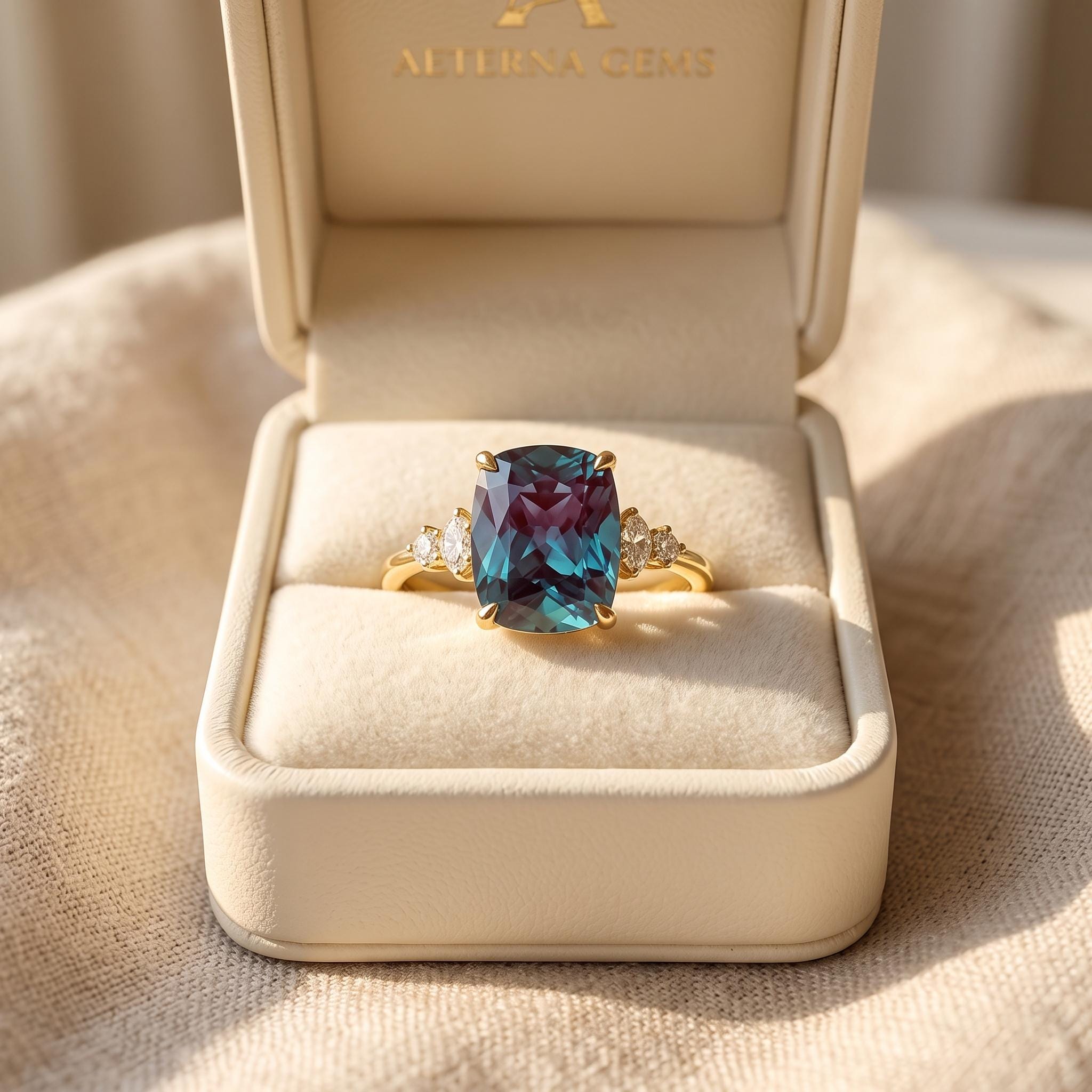 Cushion Cut Alexandrite Engagement Ring
