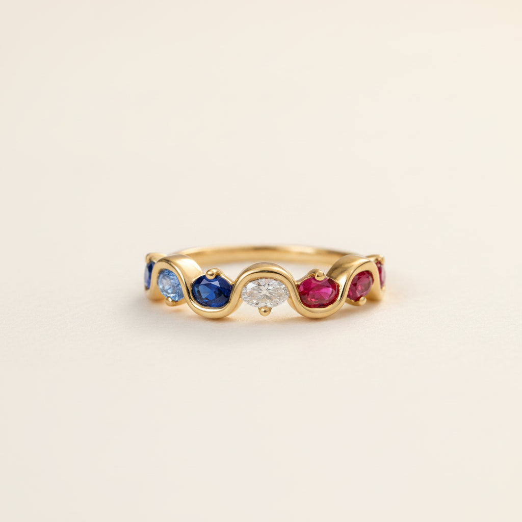 Curved Multicolor Gemstone Wave Band