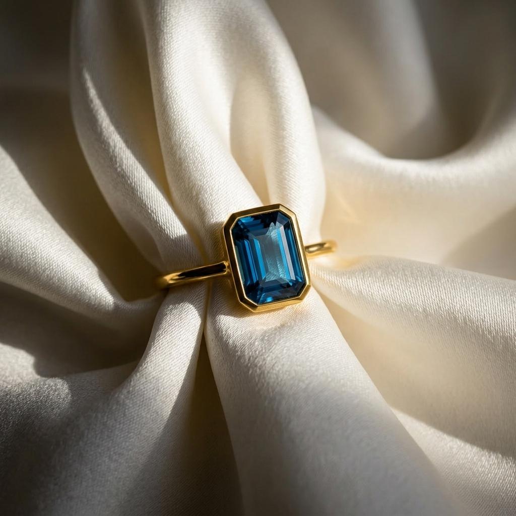Teal Sapphire Bezel Ring | Emerald Cut Sapphire Engagement Ring Solid Gold | Minimalist Blue Green Gemstone Promise Ring Women