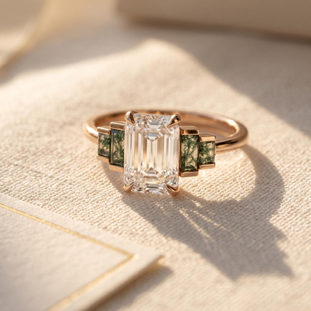 Emerald Cut Moissanite Engagement Ring