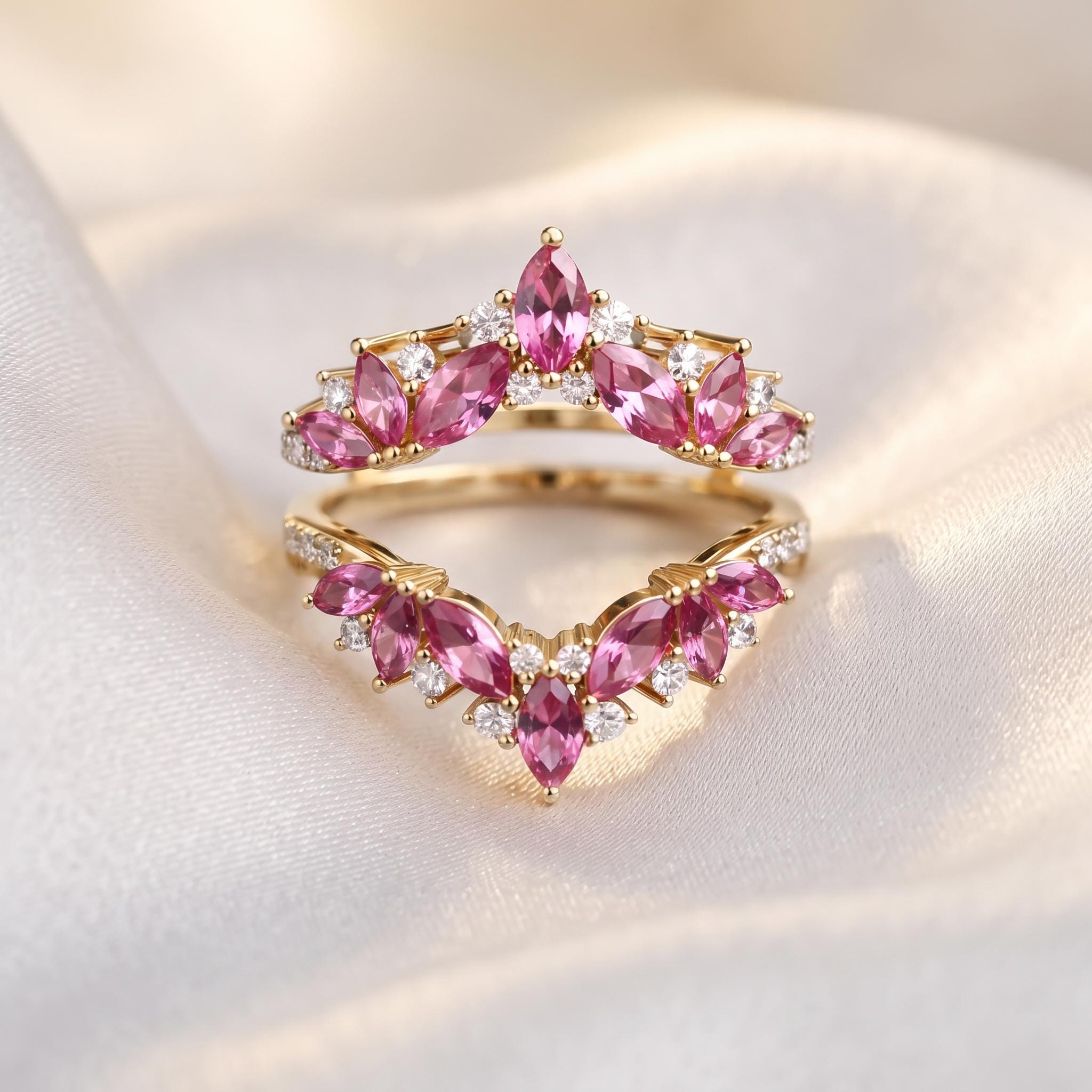 Marquise Pink Sapphire & Moissanite Ring Enhancer