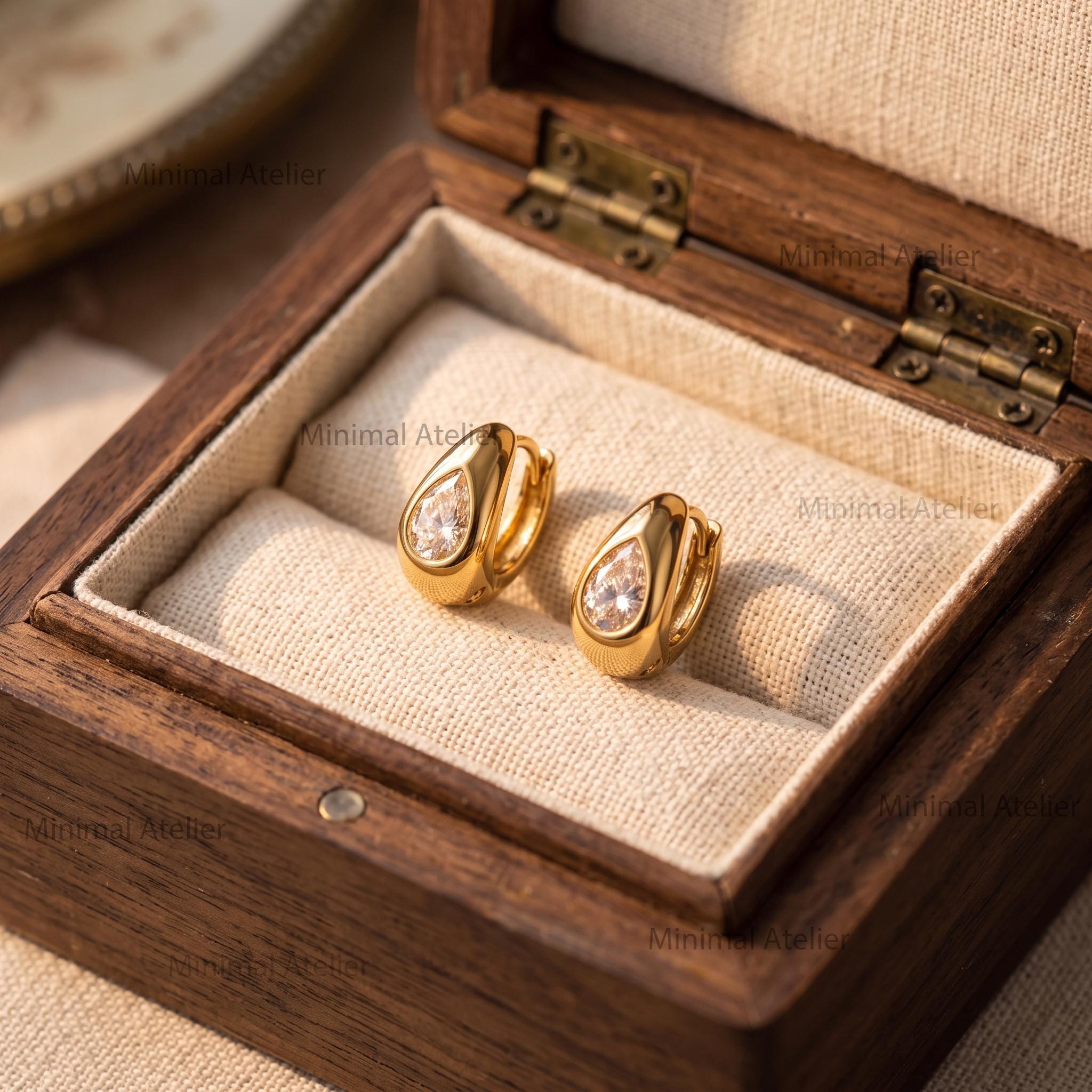 Moissanite Teardrop Chunky Huggie Hoop Earrings in Gold or Silver, Pear Cut Bold Hoop | Minimalist Statement Gift for Her