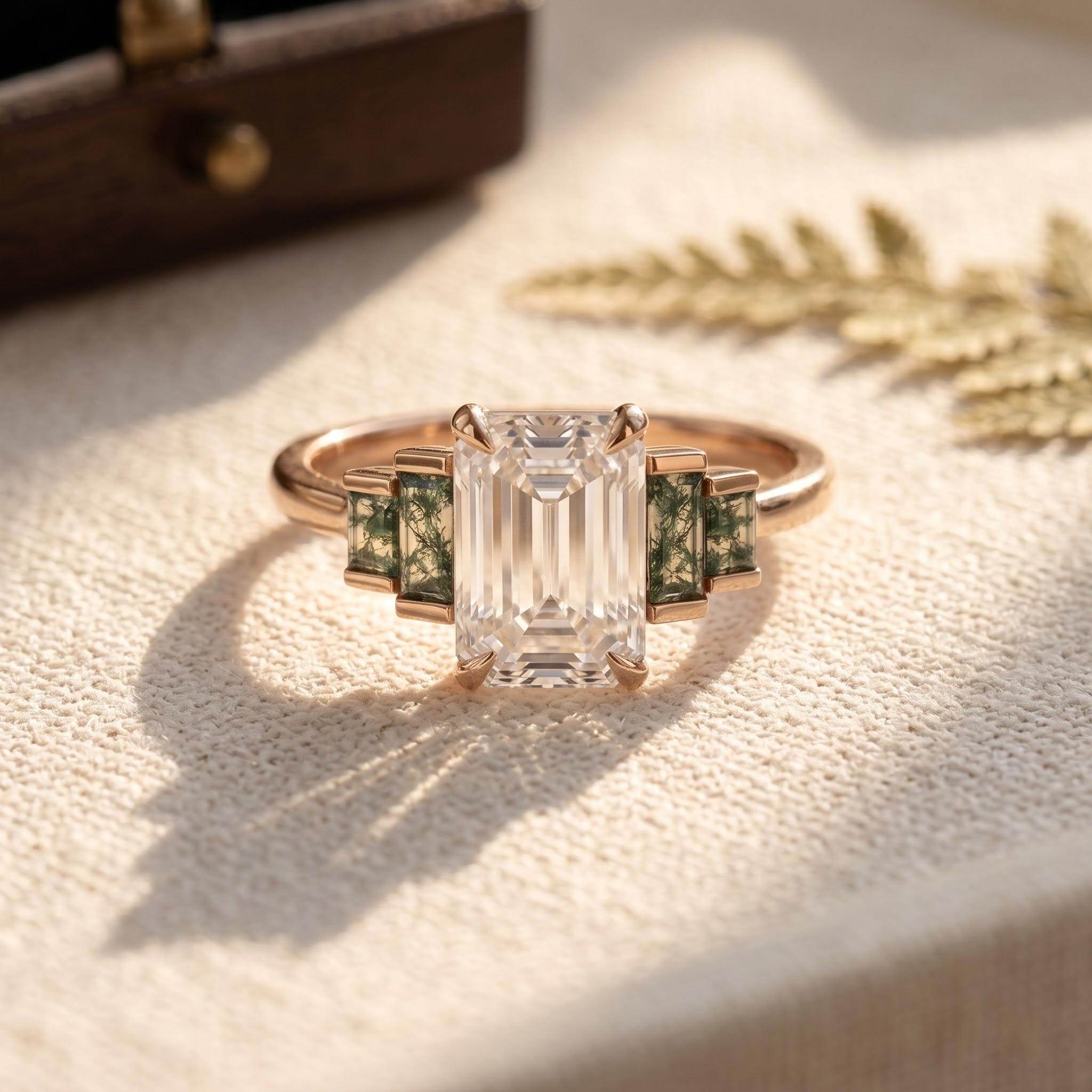 Emerald Cut Moissanite Engagement Ring