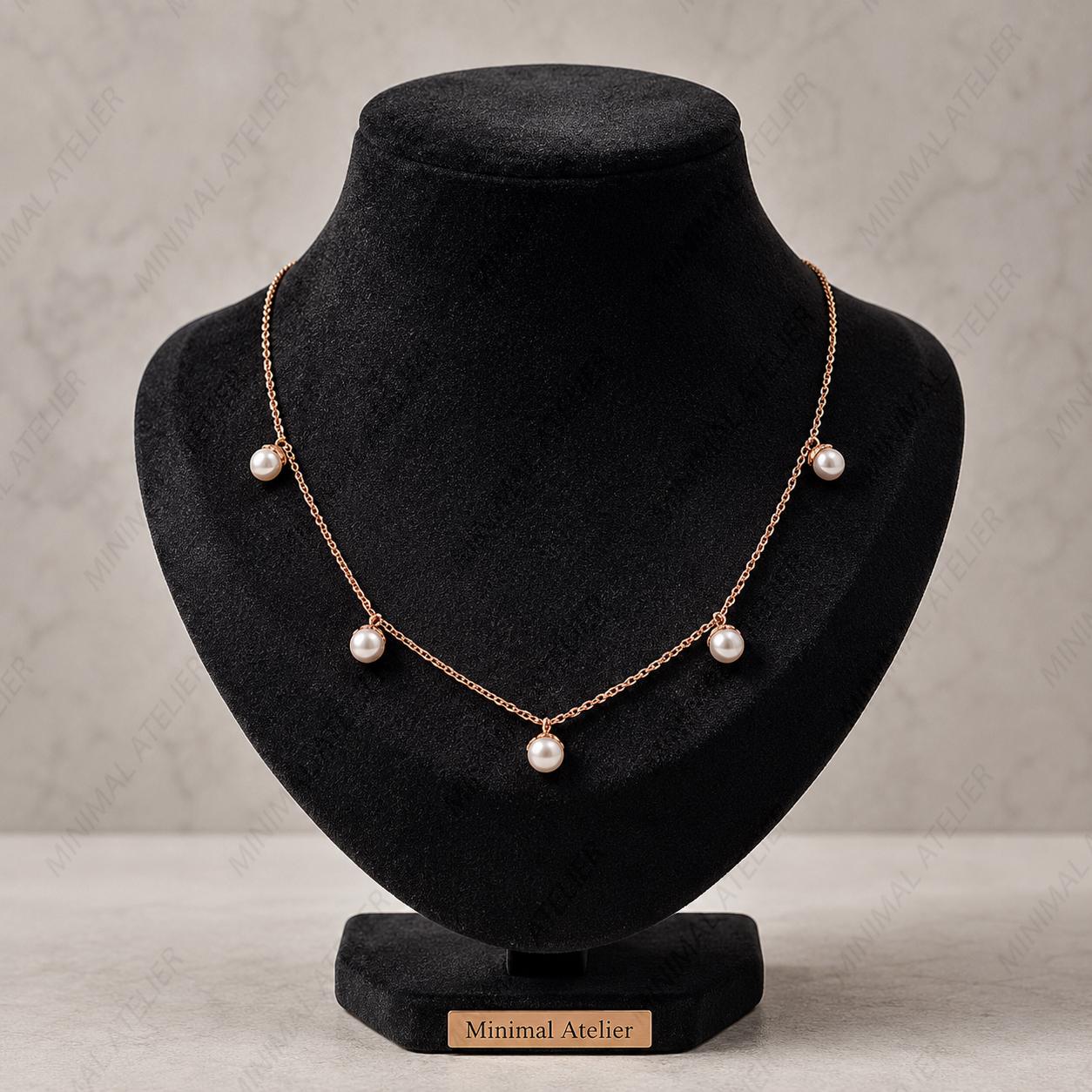 Moissanite Bezel Station Choker Necklace in Gold, 5-Stone Dainty Drop Choker | Minimalist Layering Necklace