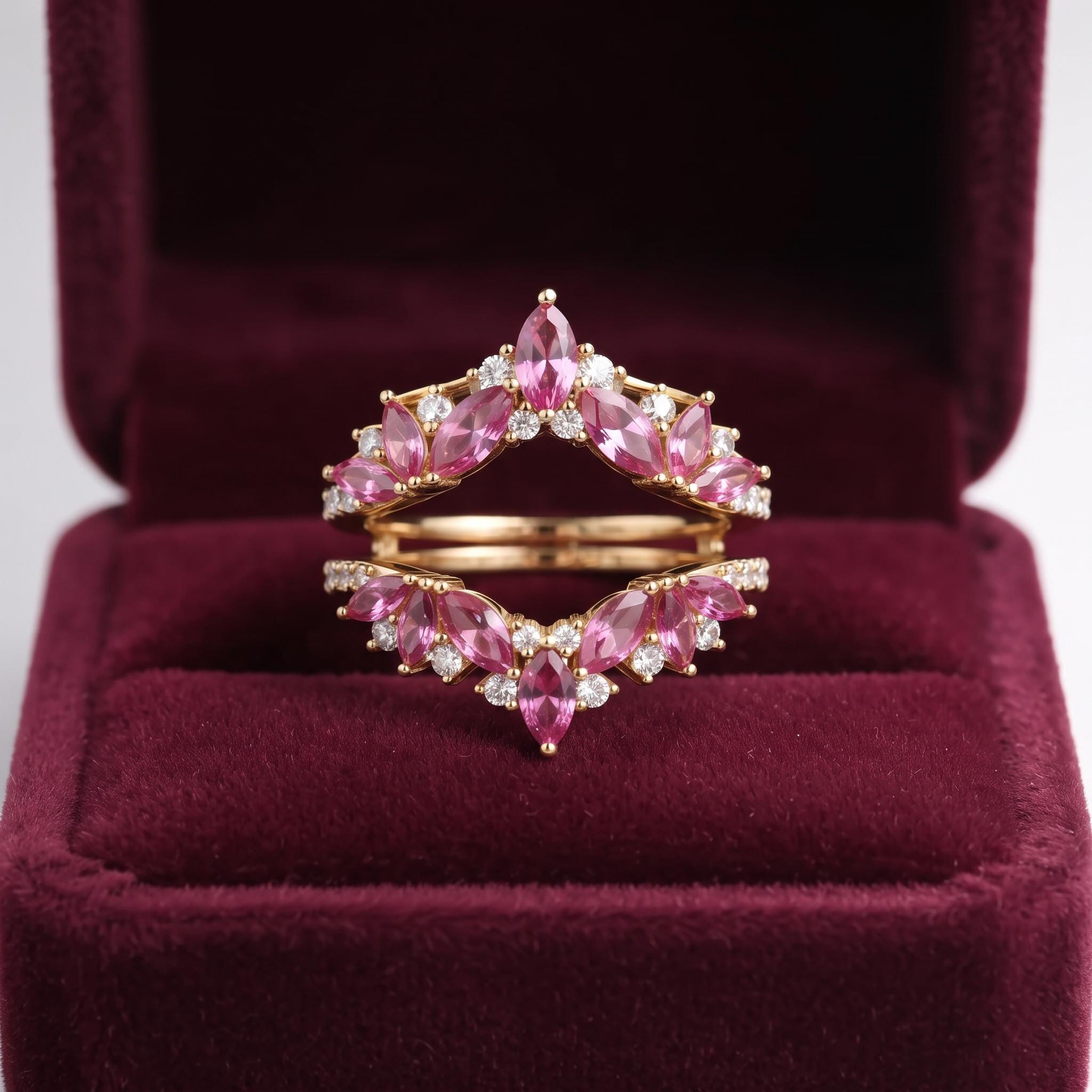 Marquise Pink Sapphire & Moissanite Ring Enhancer