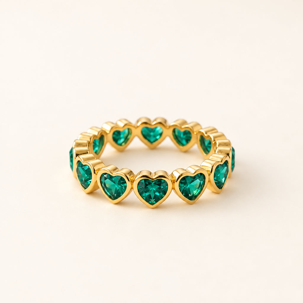 Lab-Created Heart-Cut Teal Sapphire Full Eternity Band
